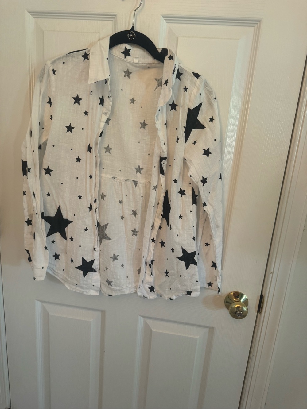 Girls' White Star Print Button-Up Shirt